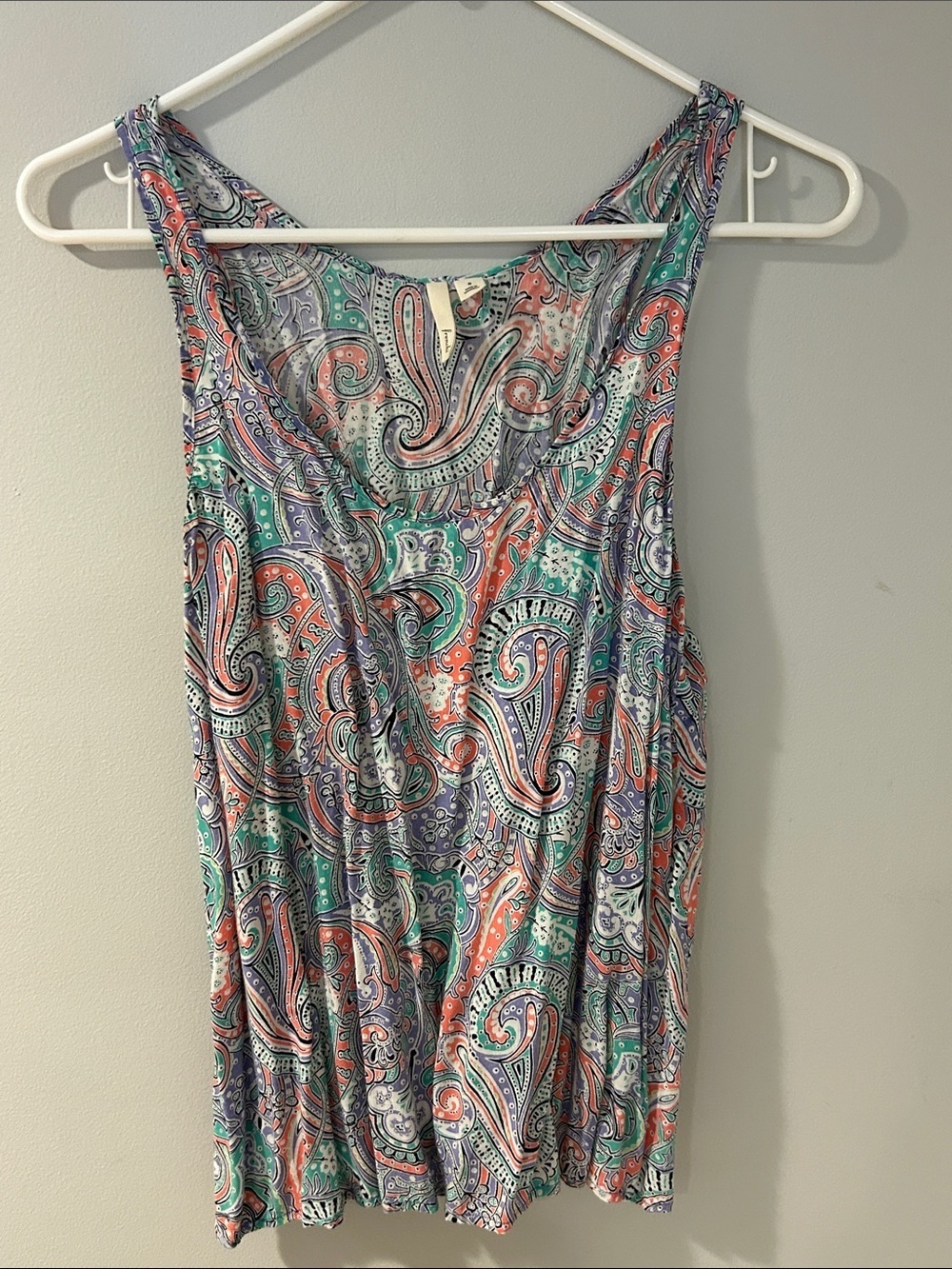 Frenchi Paisley Tank Top | Boho Sleeveless Blouse | Teal Coral Purple | Size S